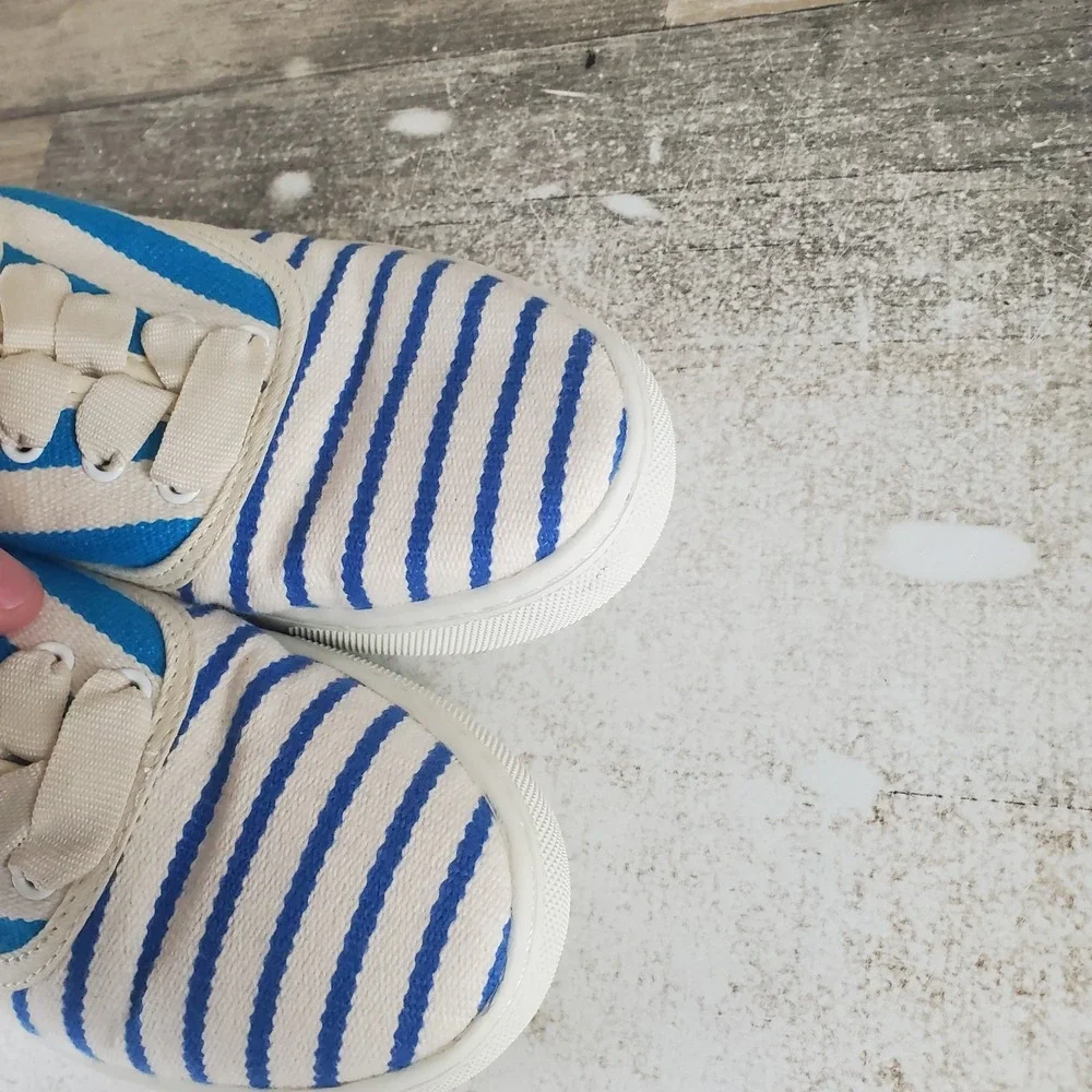 Soludos Marin Stripe Womens Shoes Sz 5.5 B Casual Sky Blue White Lace Up Sneaker